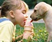 girl and dog with ice cream